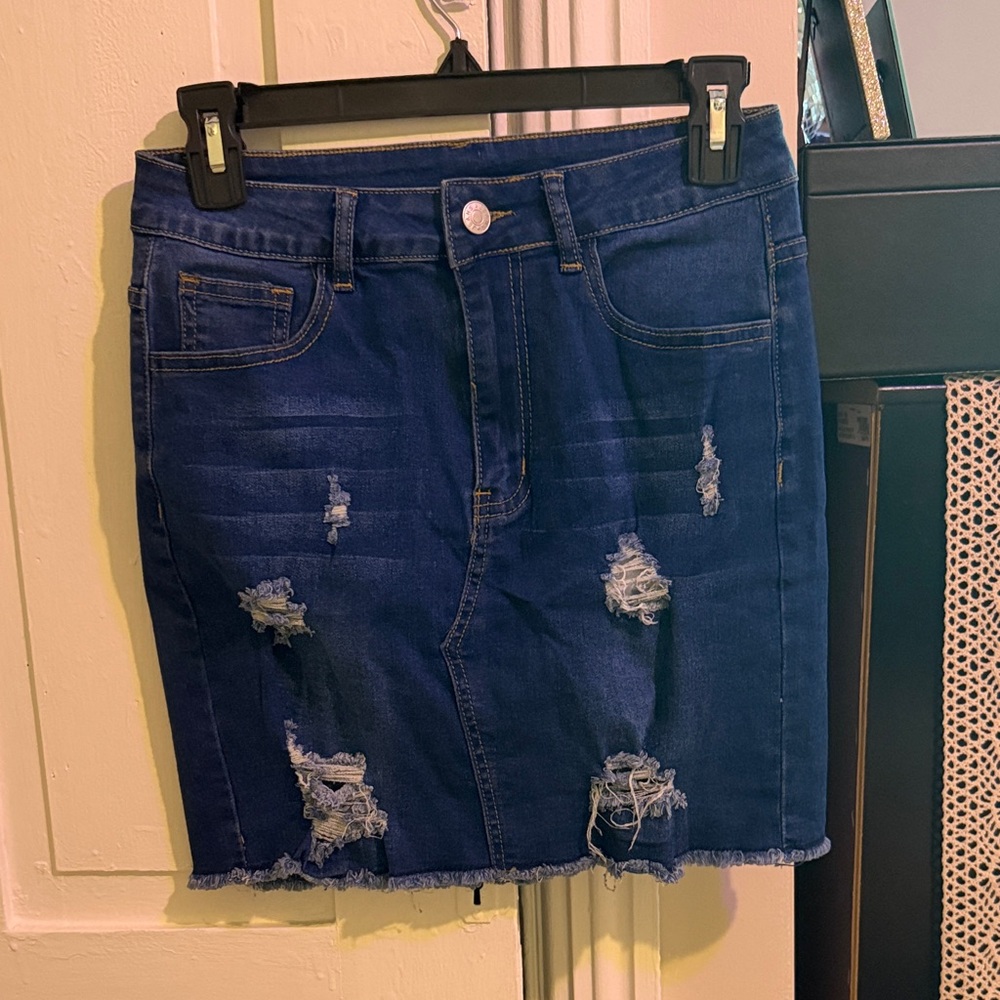 Distressed Denim Skirt